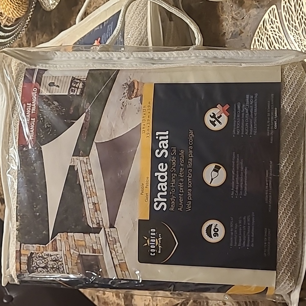 13 Ft Triangle Each - New pair of coolaroo shade sails- pebble (2) $firm
